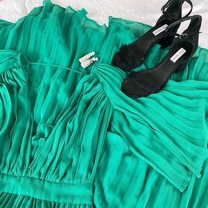 ASOS green pleated maxi dress.